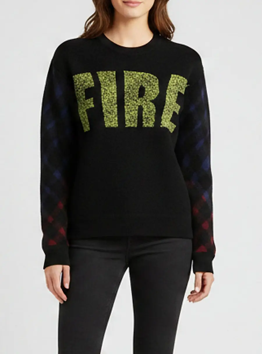Kenzo Black Multicolor Fire Printed Wool Blend Zip Sweater S