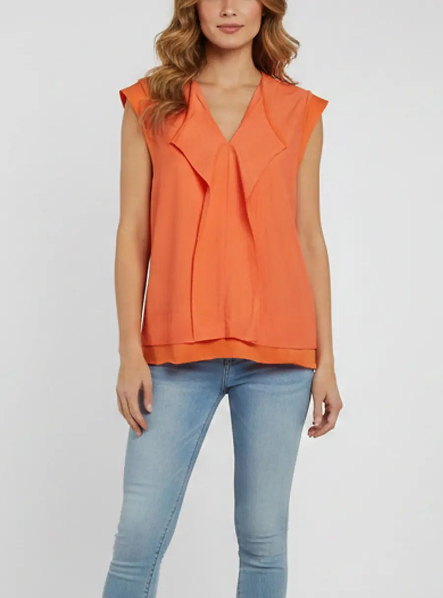 Kenzo Orange Textured Crepe and Cotton Cap Sleeve Blouse L
