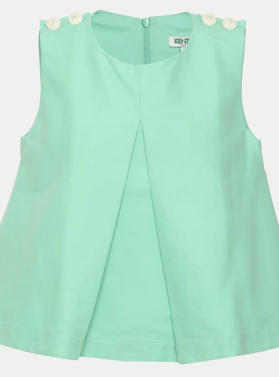 Kenzo Green Cotton Button Detailed Sleeveless Flared Top M