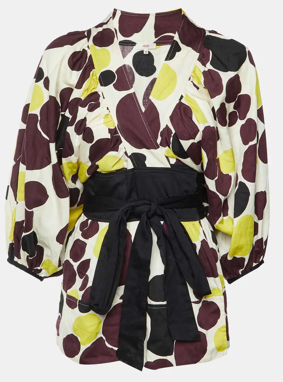 Kenzo Multicolour Abstract Print Cotton Wrap Blouse M