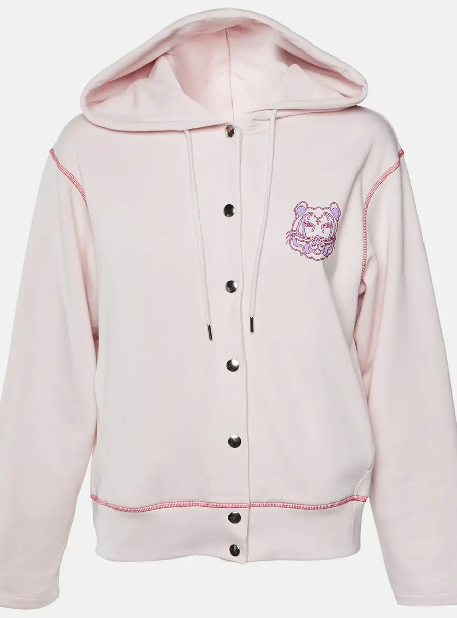 Kenzo Pink Cotton Tiger Print Cotton Button Front Hoodie M