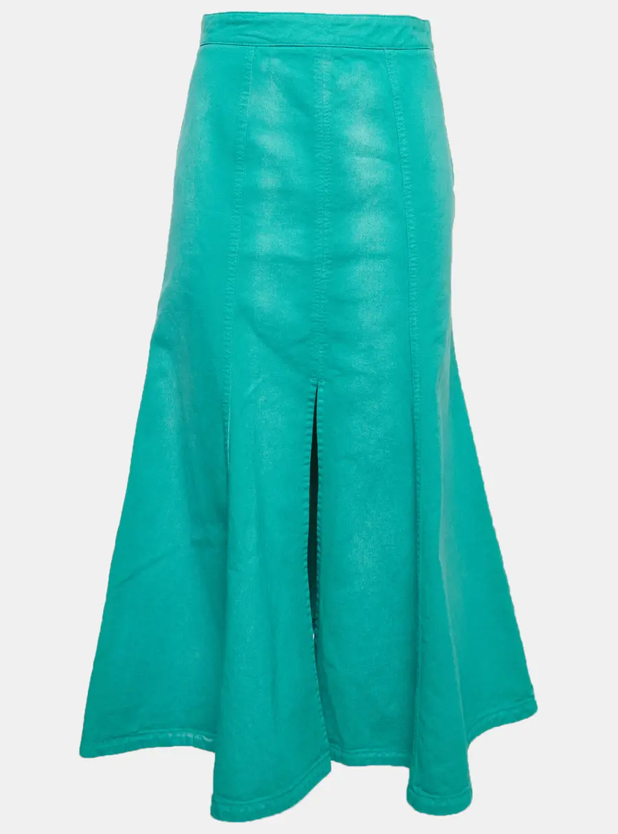 Kenzo Turquoise Denim Flared Midi Skirt S