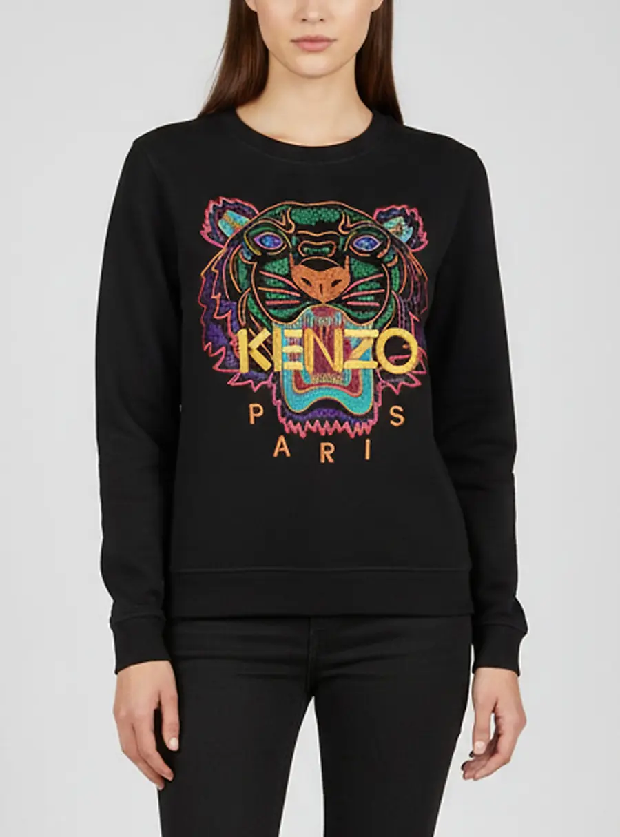 Kenzo Black Tiger Logo Embroidered Cotton Knit Sweatshirt M