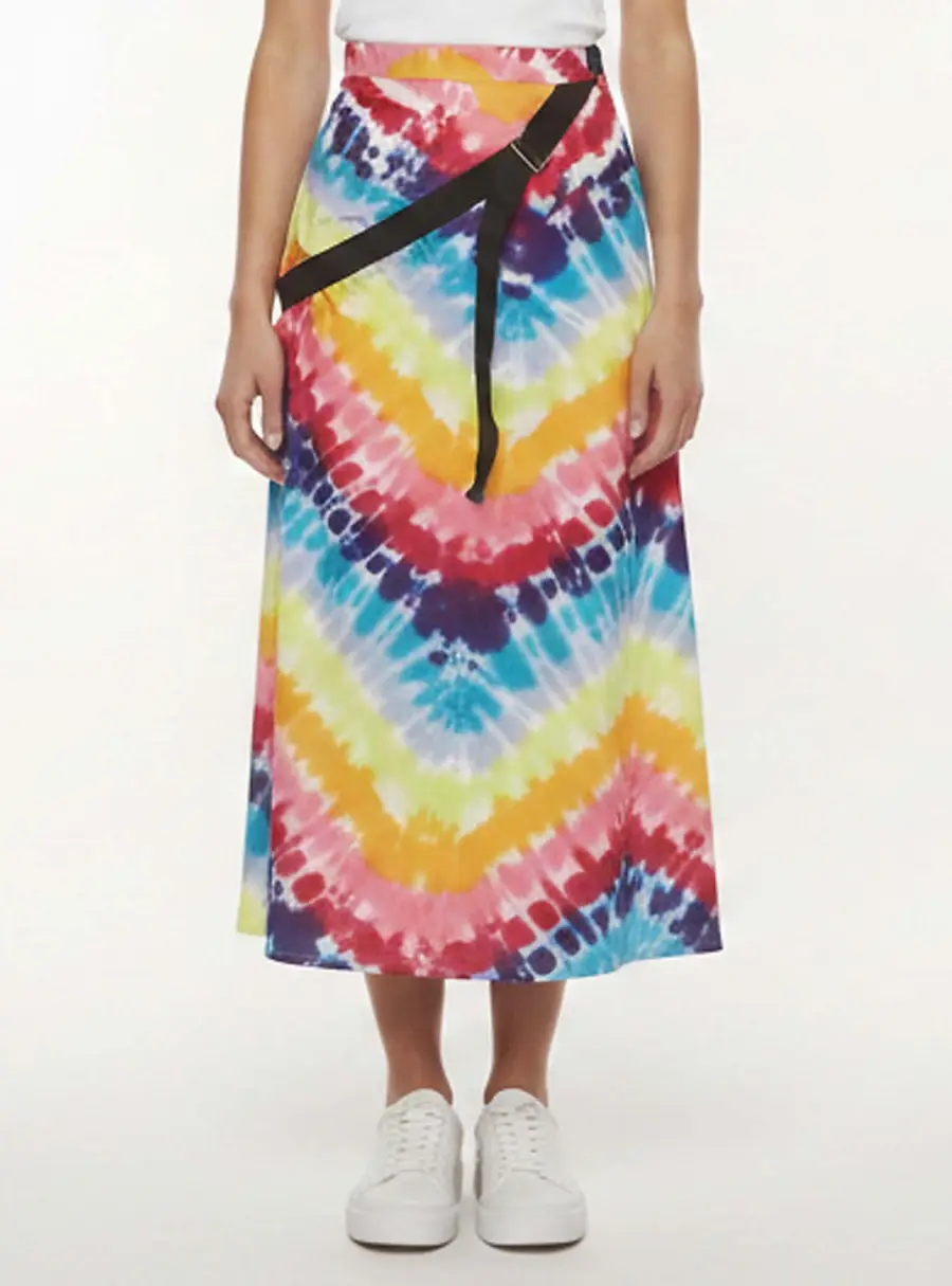 Kenzo Multicolor Tie-Dye Print Satin Draped Midi Skirt S