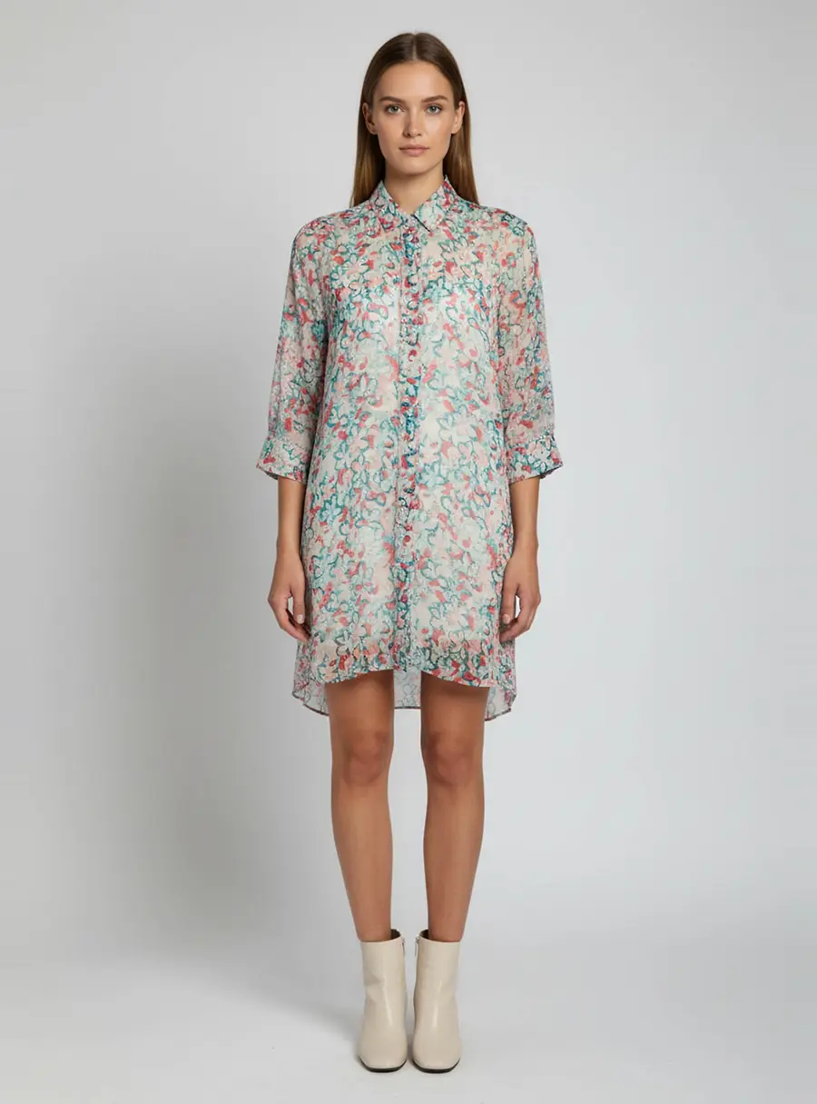 Kenzo Multicolour Floral Print Chiffon Sheer Shirt Dress M