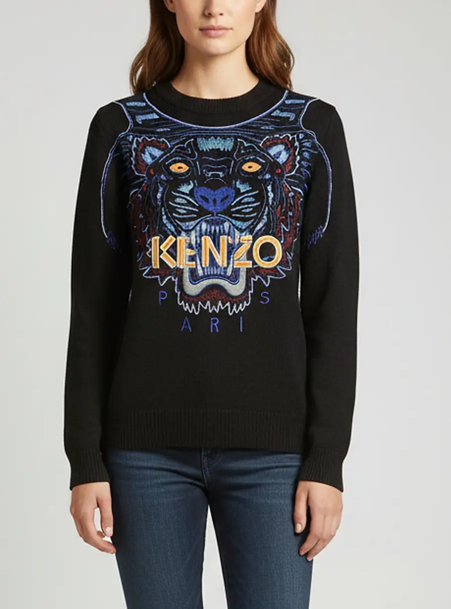 Kenzo Black Knit Embroidery Long Sleeve Sweatshirt XS