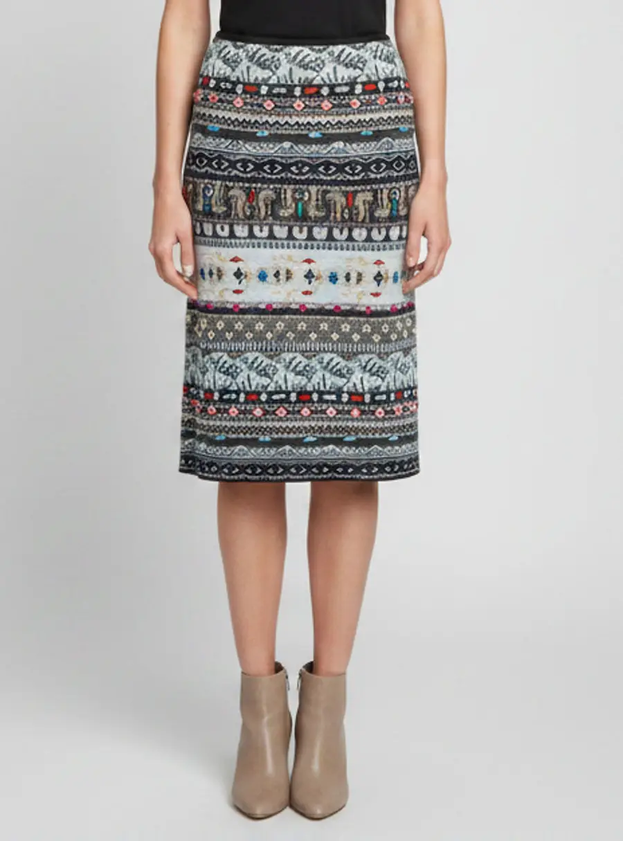 Kenzo Blue Striped Beaded Jacquard Knit Skirt XL
