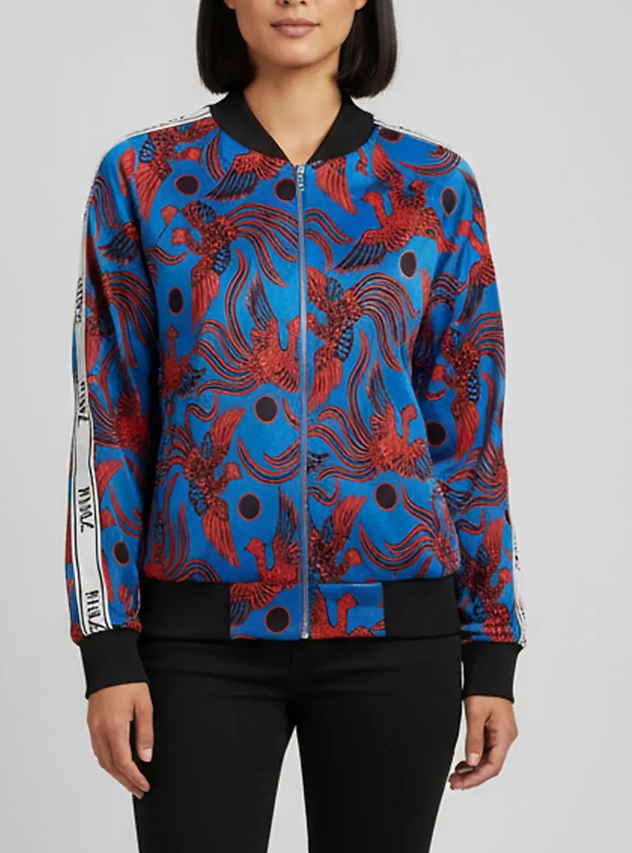 Kenzo Blue Logo Striped Flying Phoenix Jersey Bomber Jacket S