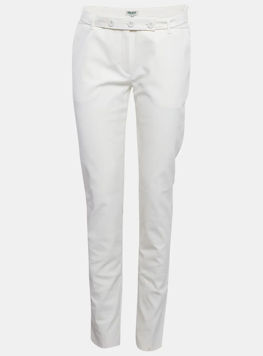 Kenzo Off White Gabardine Straight Fit Trousers M