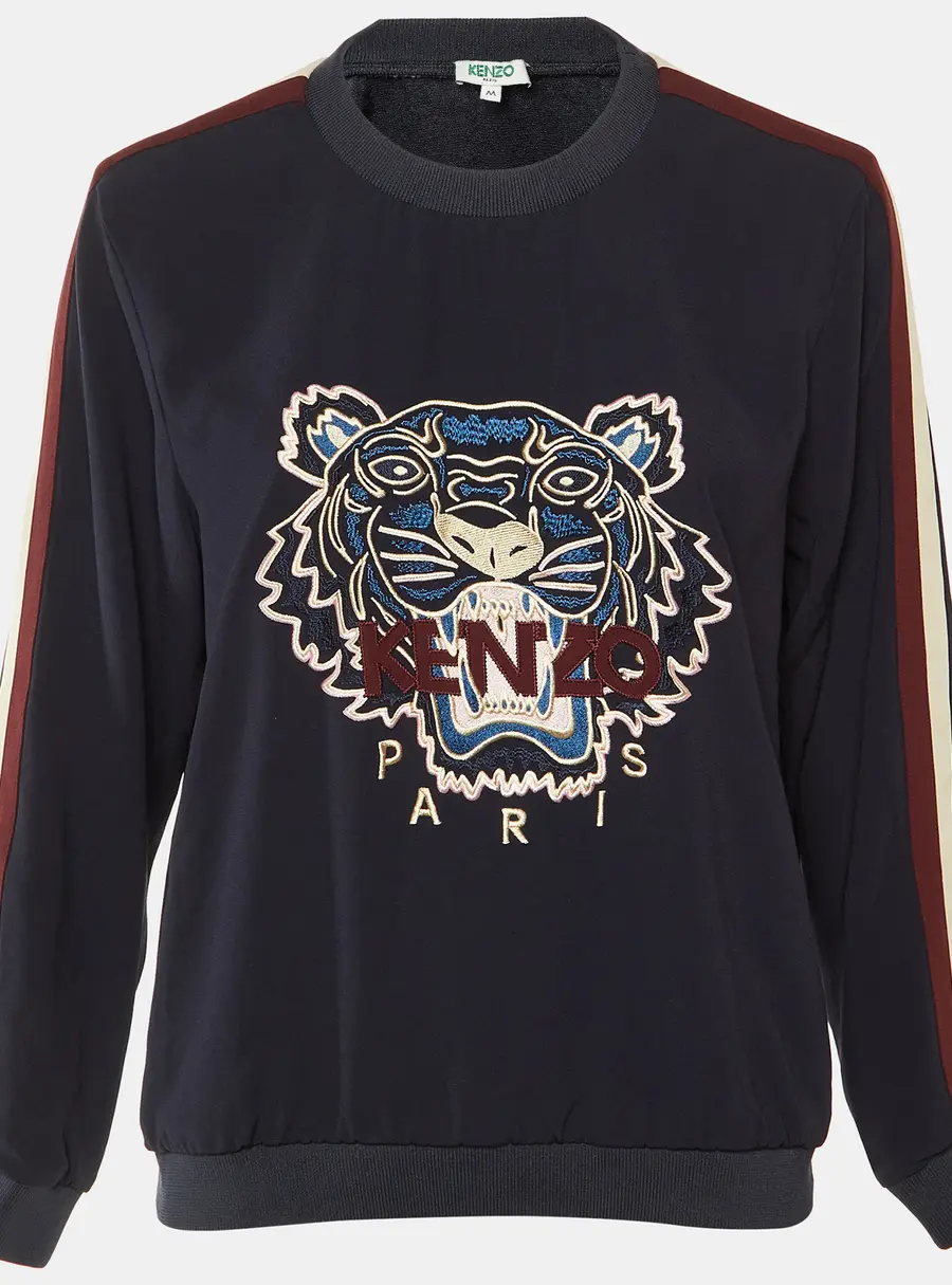 Kenzo Navy Blue Logo Embroidered Crepe Crew Neck Sweatshirt M