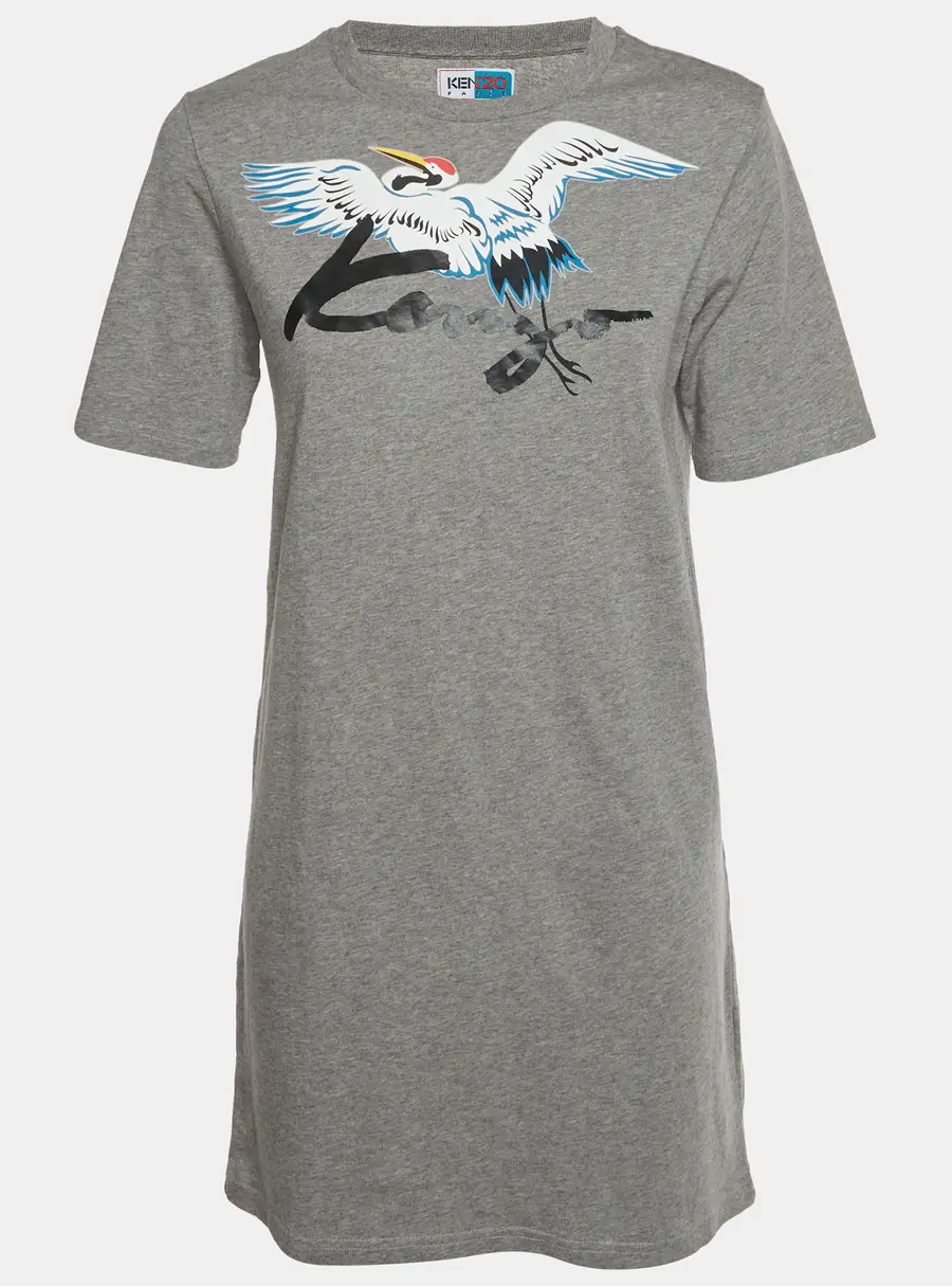 Kenzo Grey Graphic Print Cotton Memento T-Shirt Dress XS