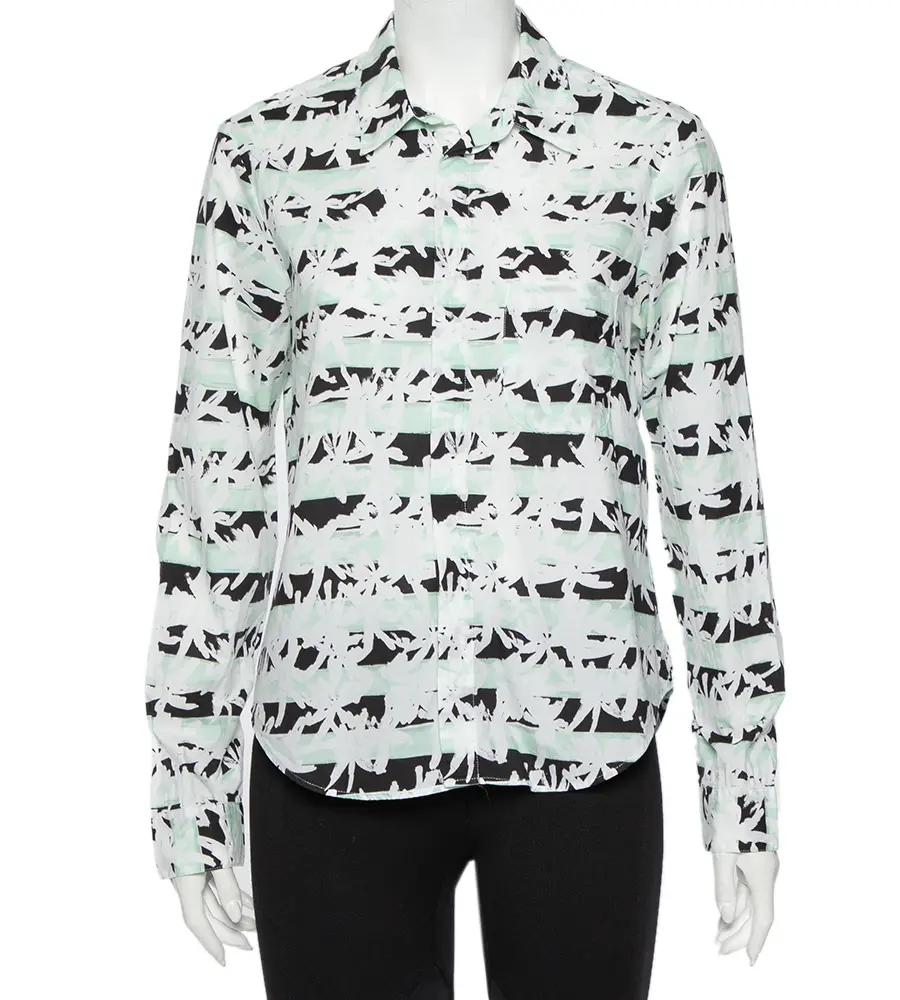 Kenzo White Palm Tree Printed Cotton Button Front Shirt M