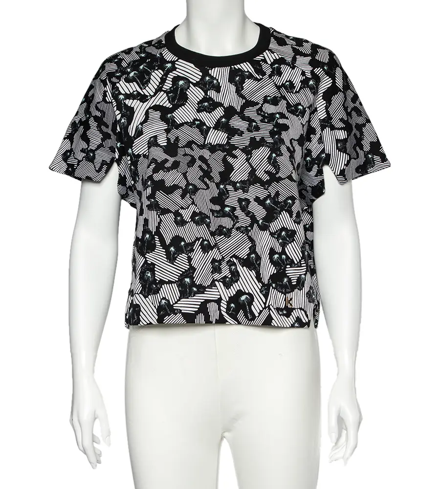 Kenzo Black Abstract Print Cotton Cropped Sweatshirt L