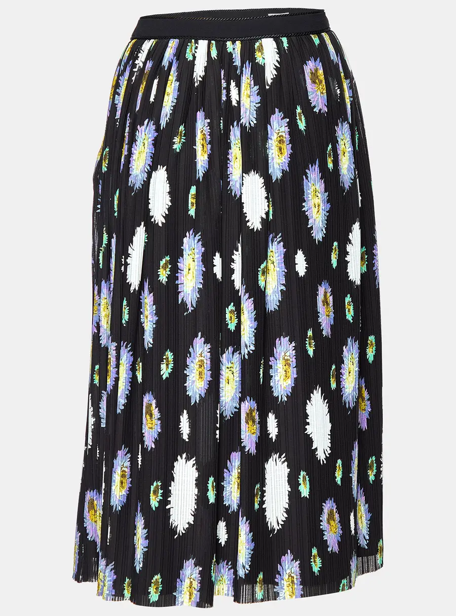 Kenzo Black Floral Printed Crepe Midi Skirt M
