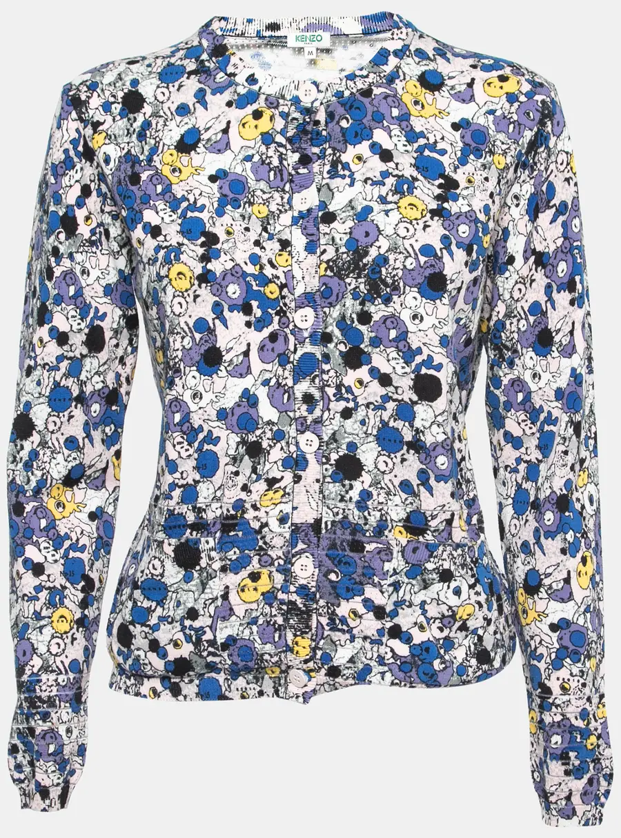 Kenzo Blue Multicolor Printed Knit Buttoned Cardigan M
