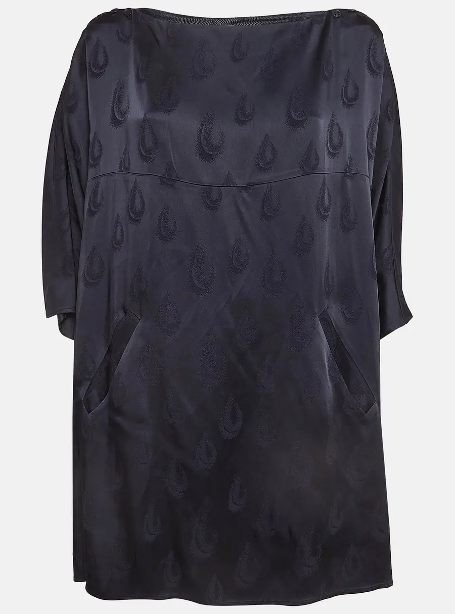 Kenzo Navy Blue Patterned Satin Loose Fit Mini Dress S
