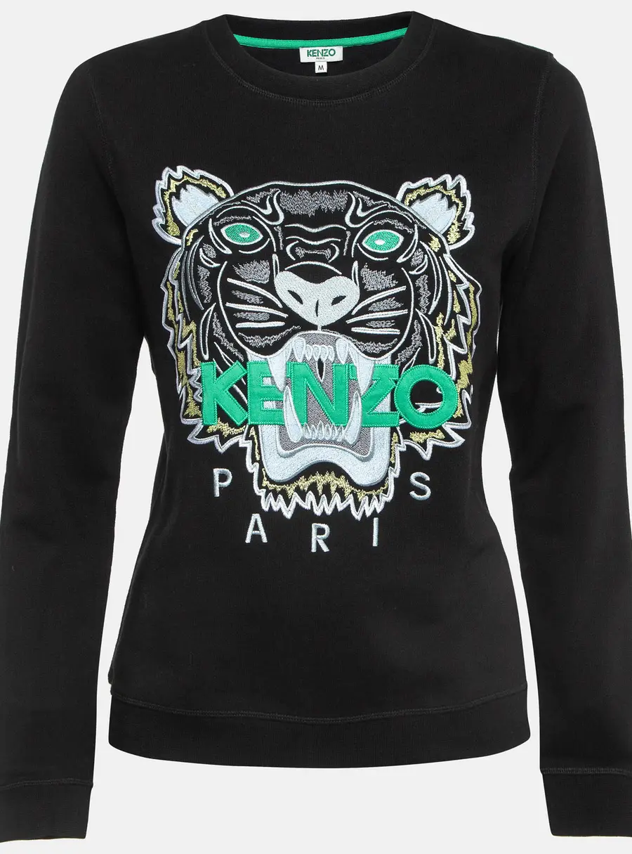 Kenzo Black Logo Tiger Embroidered Cotton Sweatshirt M