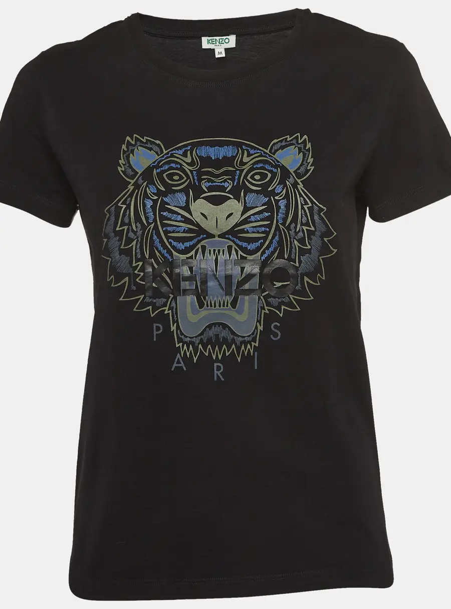 Kenzo Black Tiger Print Cotton Knit Short Sleeves T-shirt M