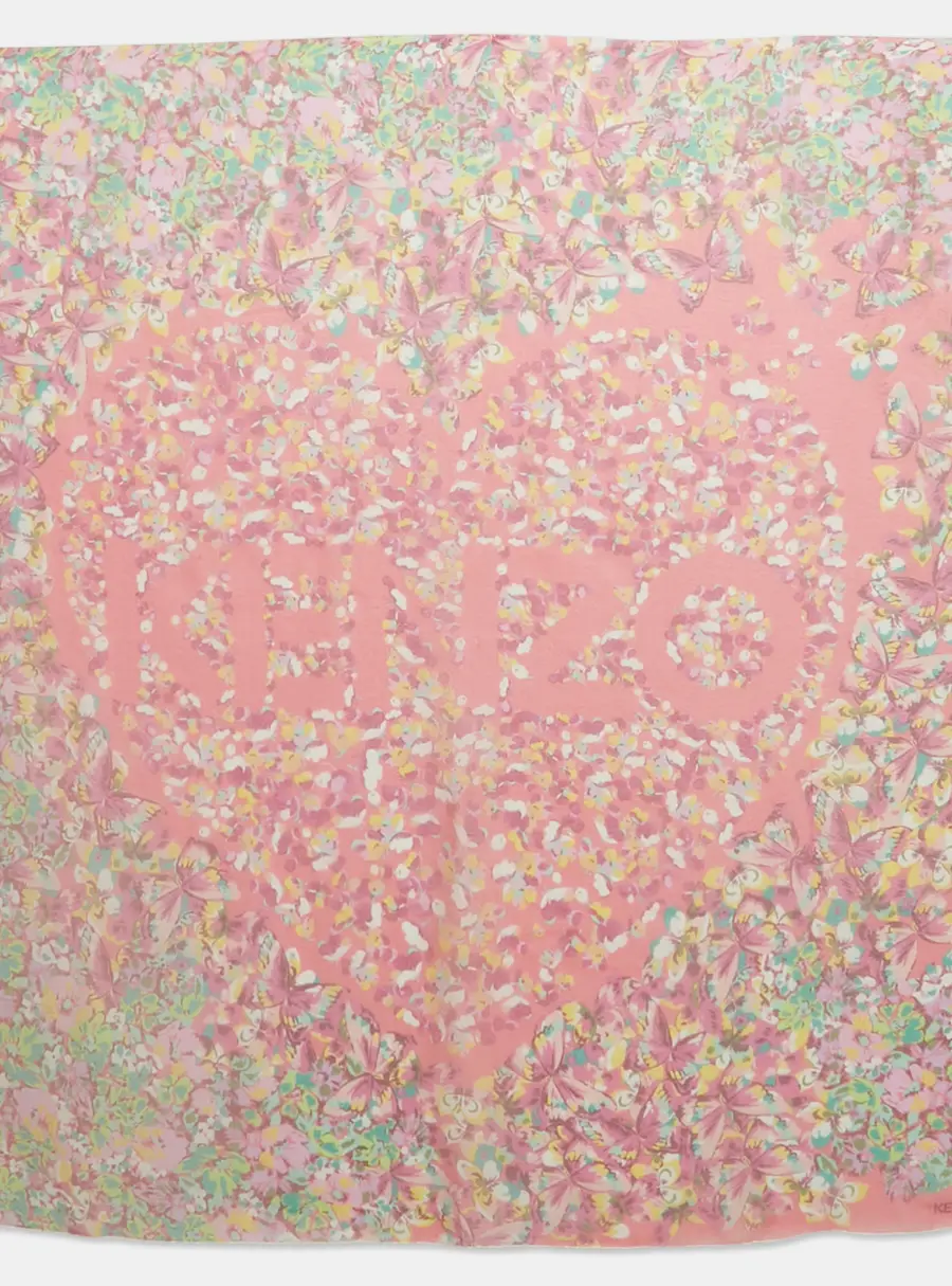 Kenzo Pink Floral Print Silk Square Scarf