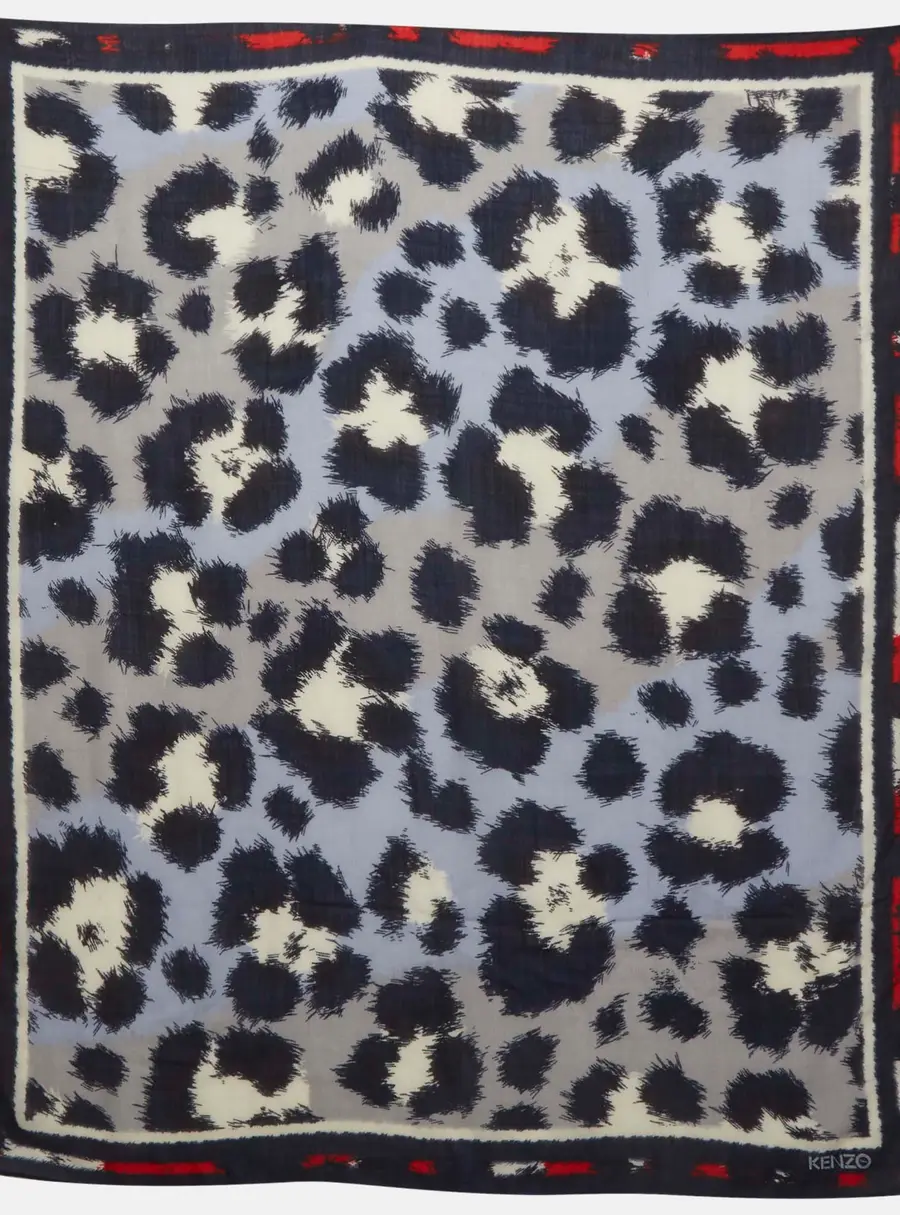 Kenzo Blue Printed Wool Scarf