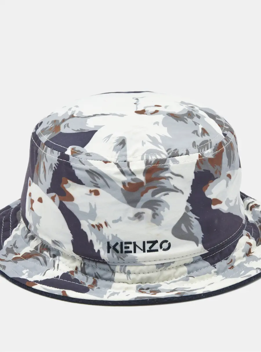 Kenzo Blue Nylon and Fleece Polar Bear Reversible Bucket Hat One Size