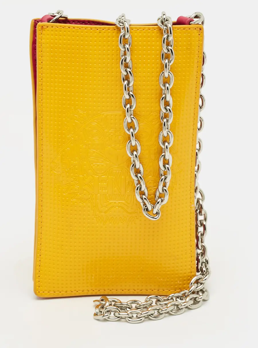 Kenzo Yellow/Pink Tiger Embossed Patent Leather Phone Crossbody Bag