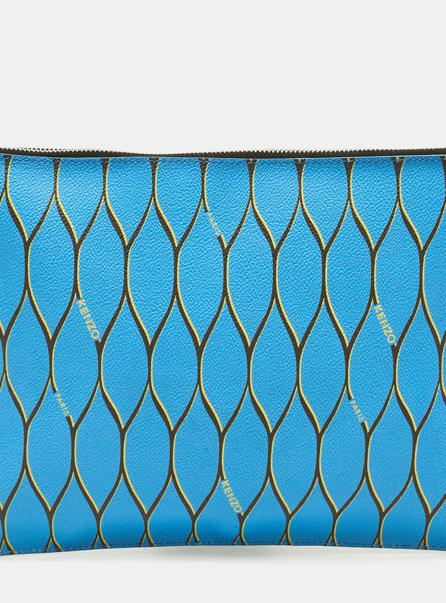 Kenzo Blue Pattern Print Coated Canvas Flat Zip Pouch