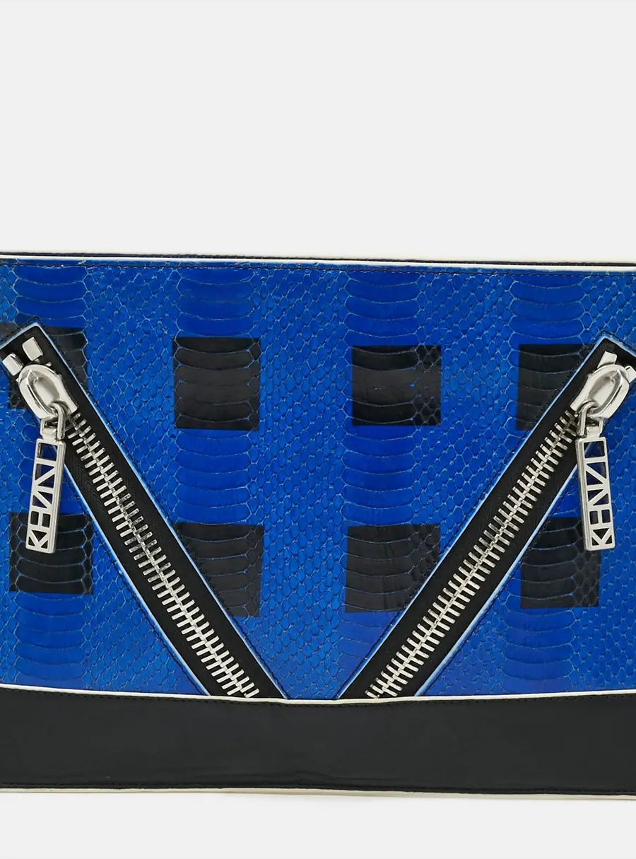 Kenzo Kalifornia Multicolor Python Embossed Leather Clutch