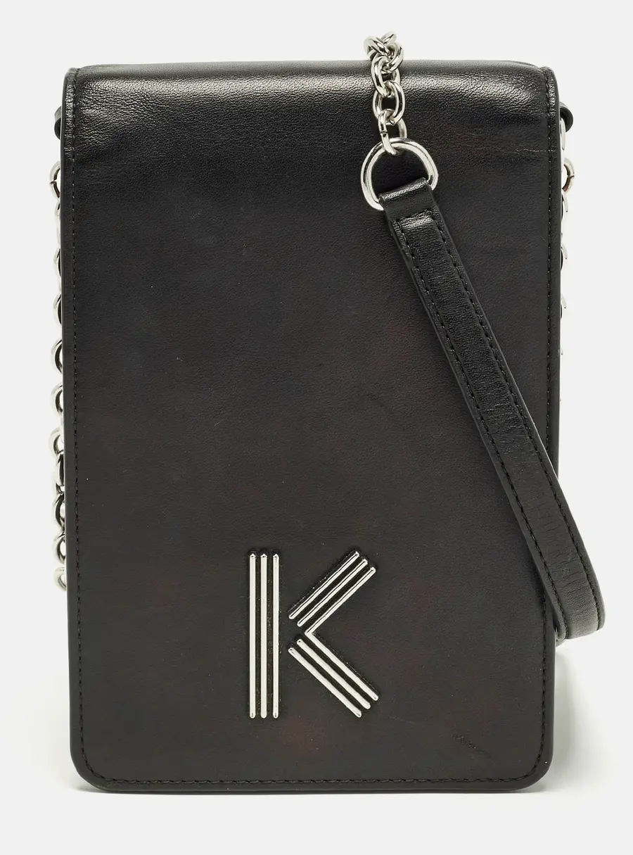 Kenzo K Logo Black Leather Phone Crossbody Bag