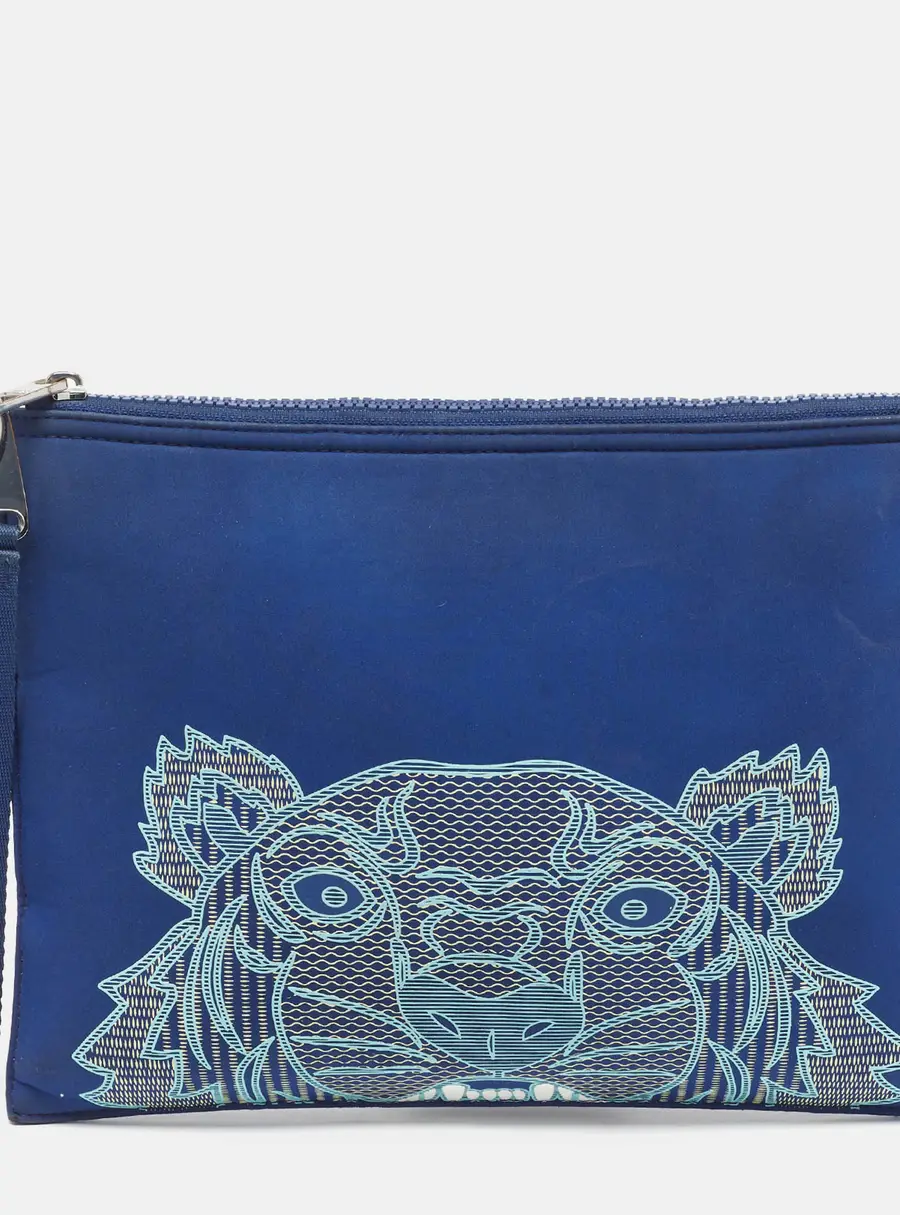Kenzo Tiger Patch Navy Blue Neoprene Wristlet Pouch