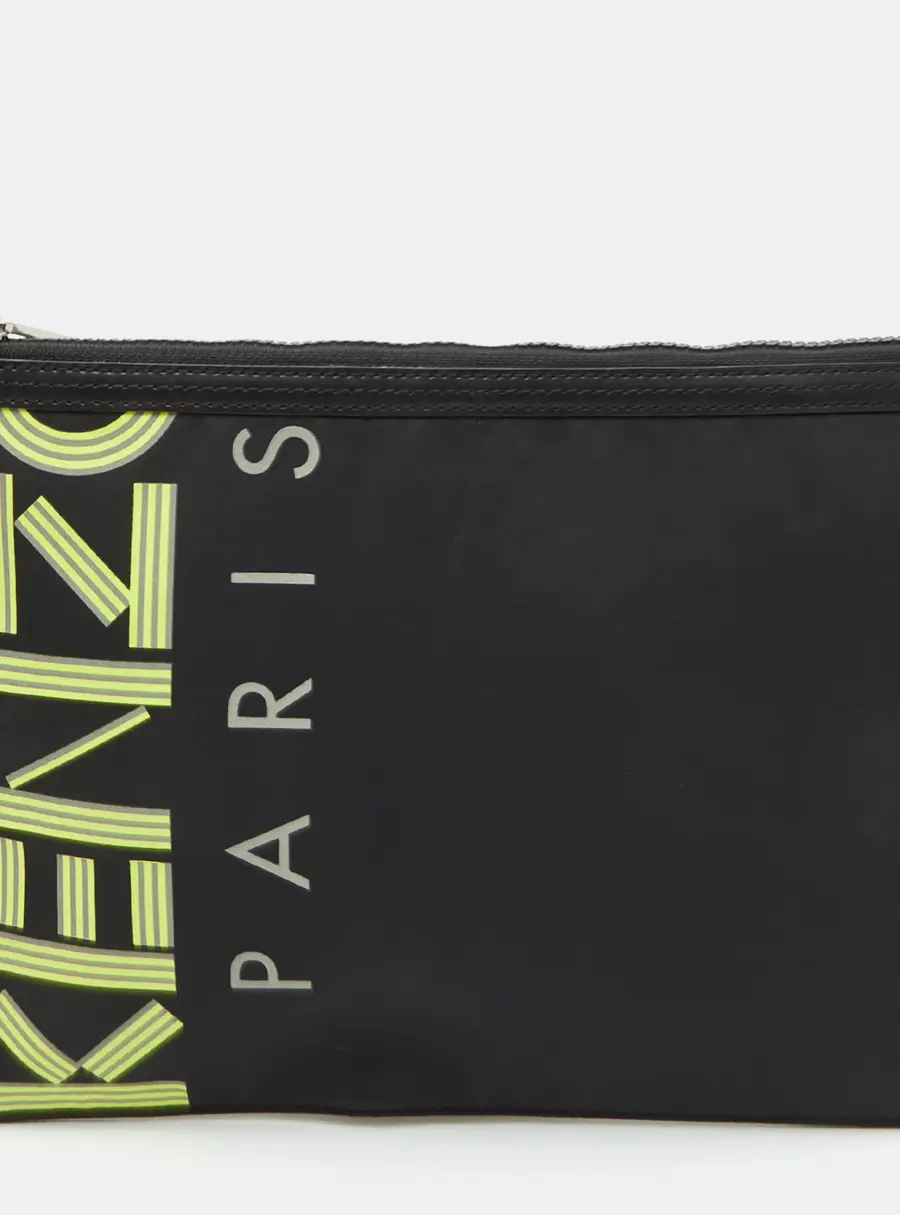 Kenzo A4 Logo Black Nylon Flat Clutch