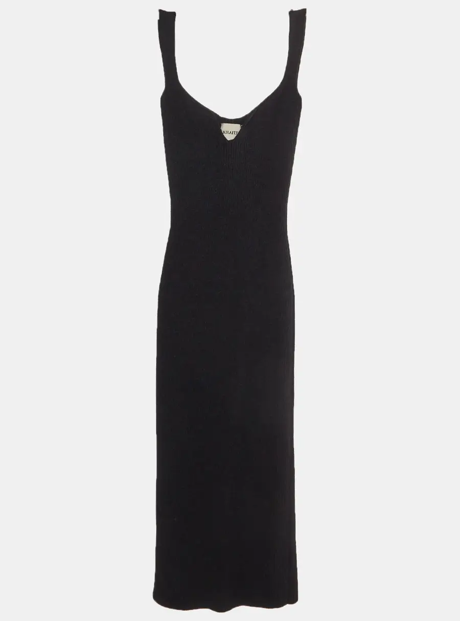 Khaite Black Rib Knit Strappy Midi Dress S