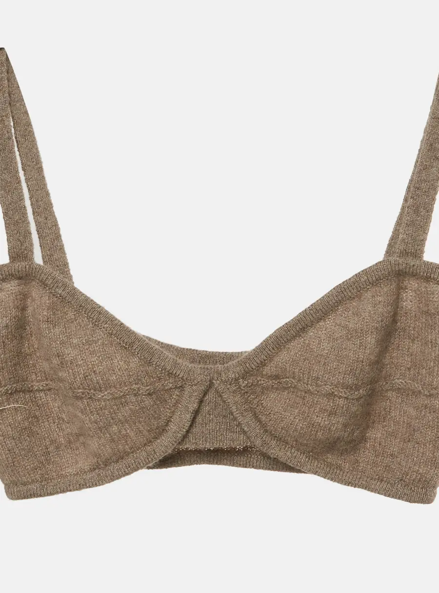 Khaite Grey Cashmere Strappy Bralette Top L