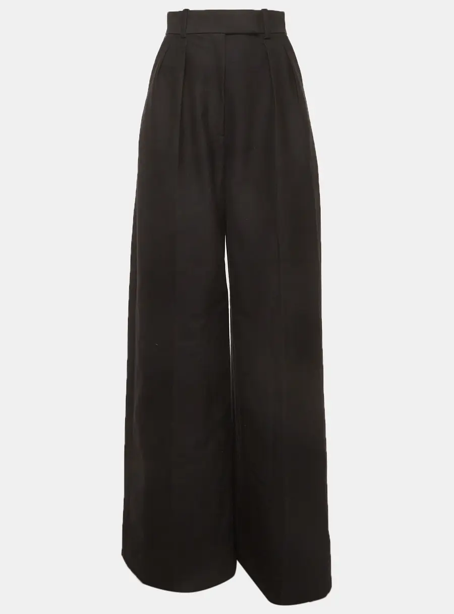 Khaite Black Wool Blend Wide Leg Trousers S