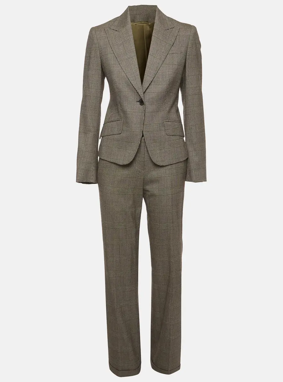 Kiton Napoli Monochrome Houndstooth Wool Blend Suit S