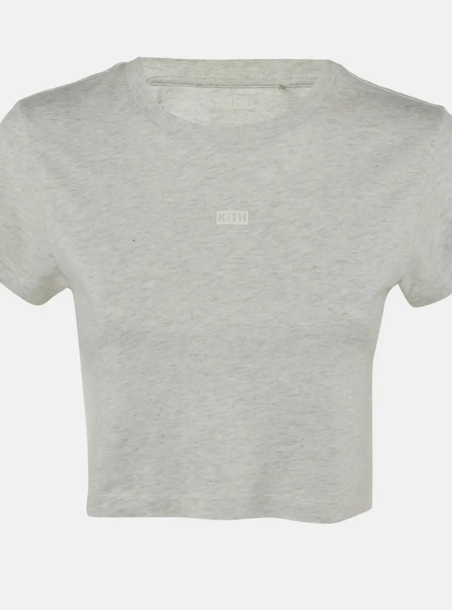Kith Grey Logo Print Cotton Crop T-Shirt XS