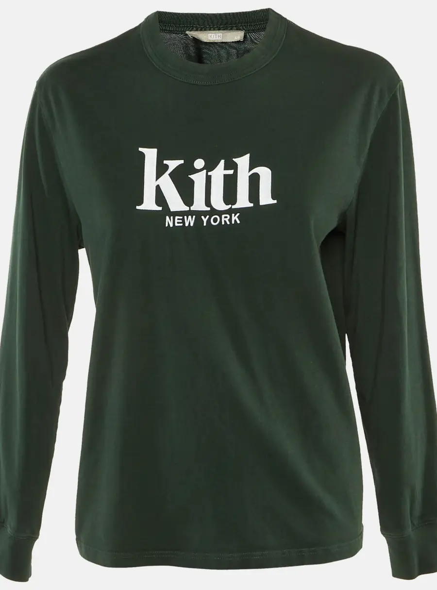 Kith Dark Green Logo Embroidered Cotton Long Sleeve T-Shirt XS