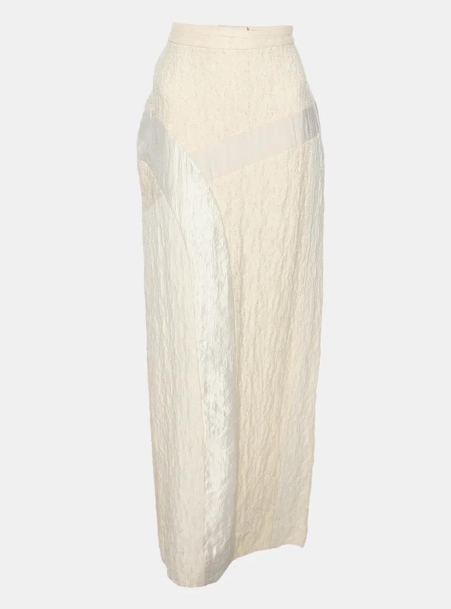 Koi Creme Textured Silk Maxi Skirt S