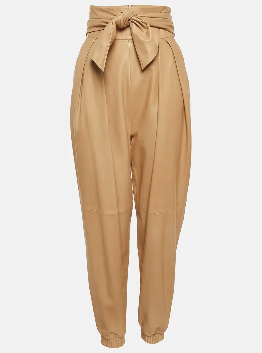 Kristina Fidelskaya Beige Leather Pleated Trousers XS