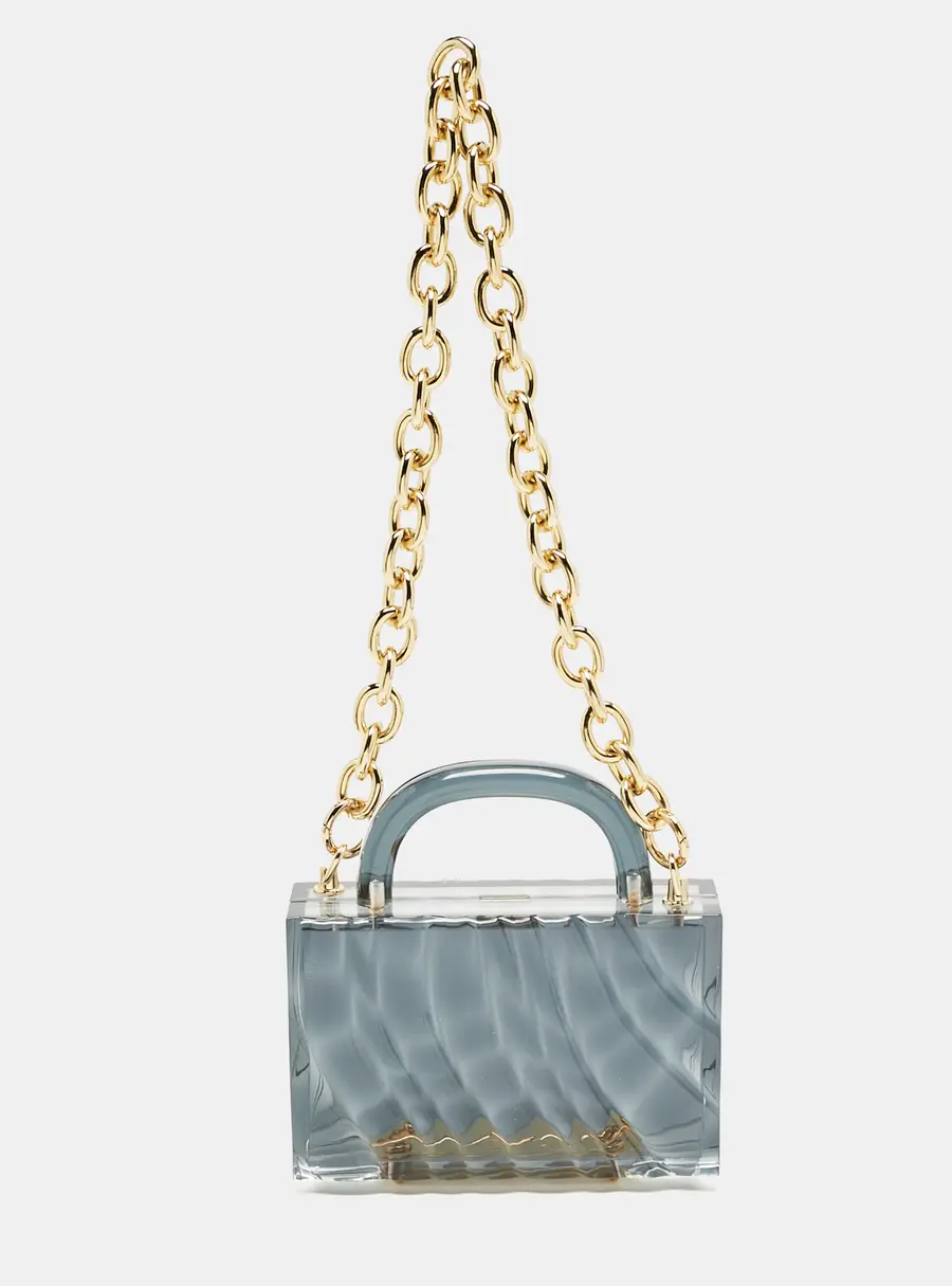 L'Afshar Grey Acrylic Amnis Chain Clutch