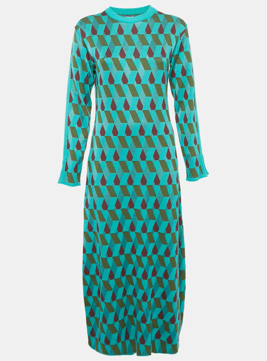 La Doublej. Green Diamond Jacquard Knit Leisure Dress XS