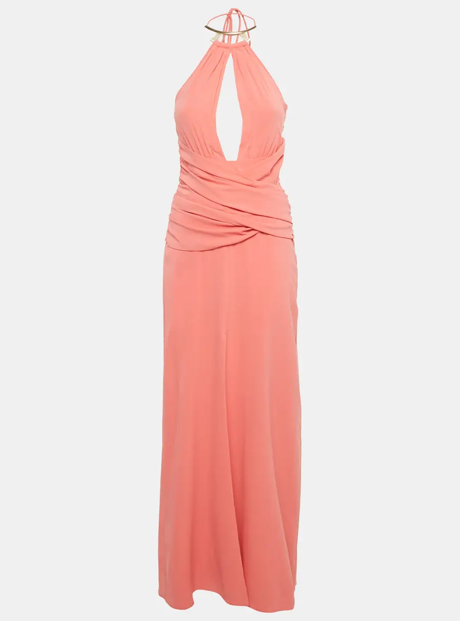 La Perla Pink Silk Halter Neck Draped Maxi Dress M