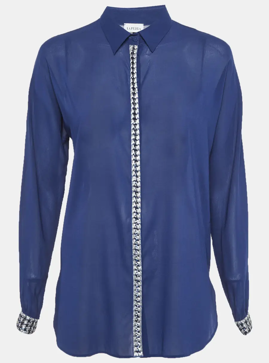 La Perla Blue Silk Semi Sheer Shirt L