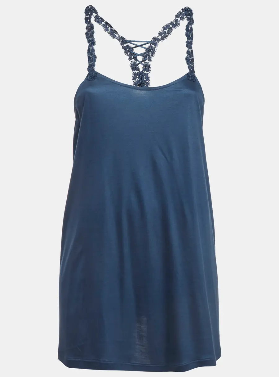 La Perla Navy Blue Jersey Lace Detail Tank Top L