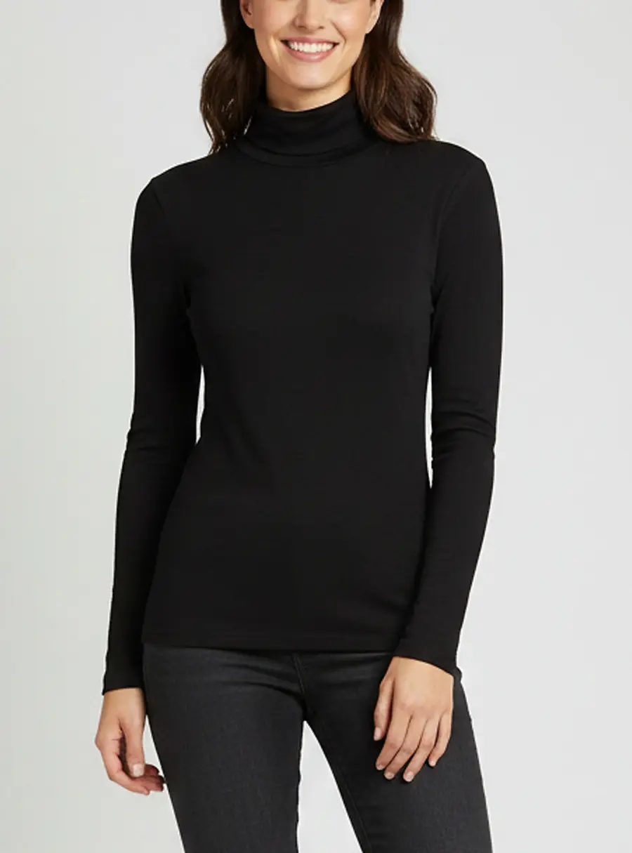 L'Agence Black Jersey Turtleneck Aja Top S