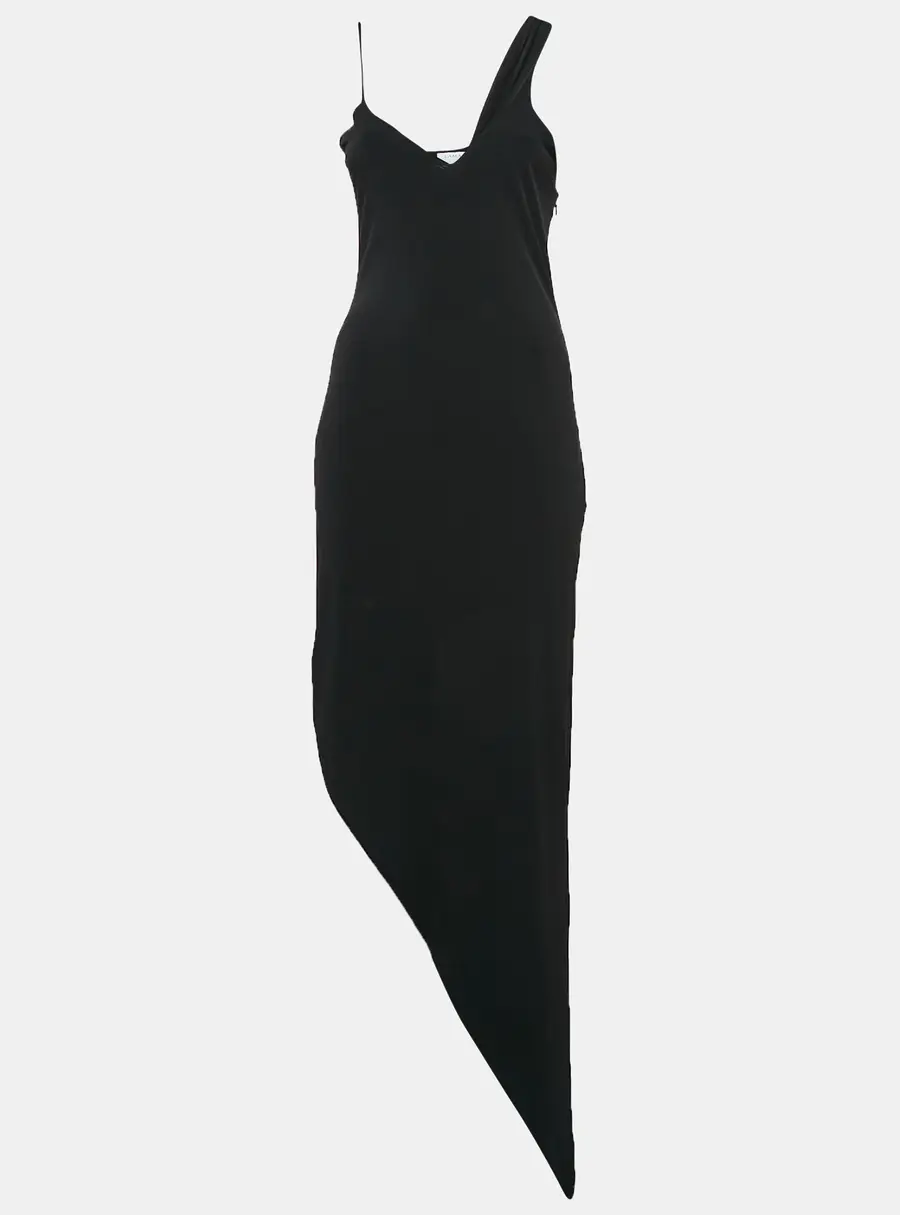 Lama Jouni Black Jersey Asymmetric Sleeveless Dress S