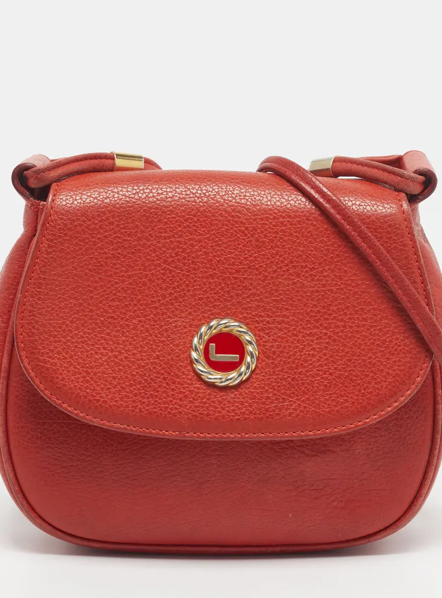 Lancel Logo Flap Red Leather Crossbody Bag