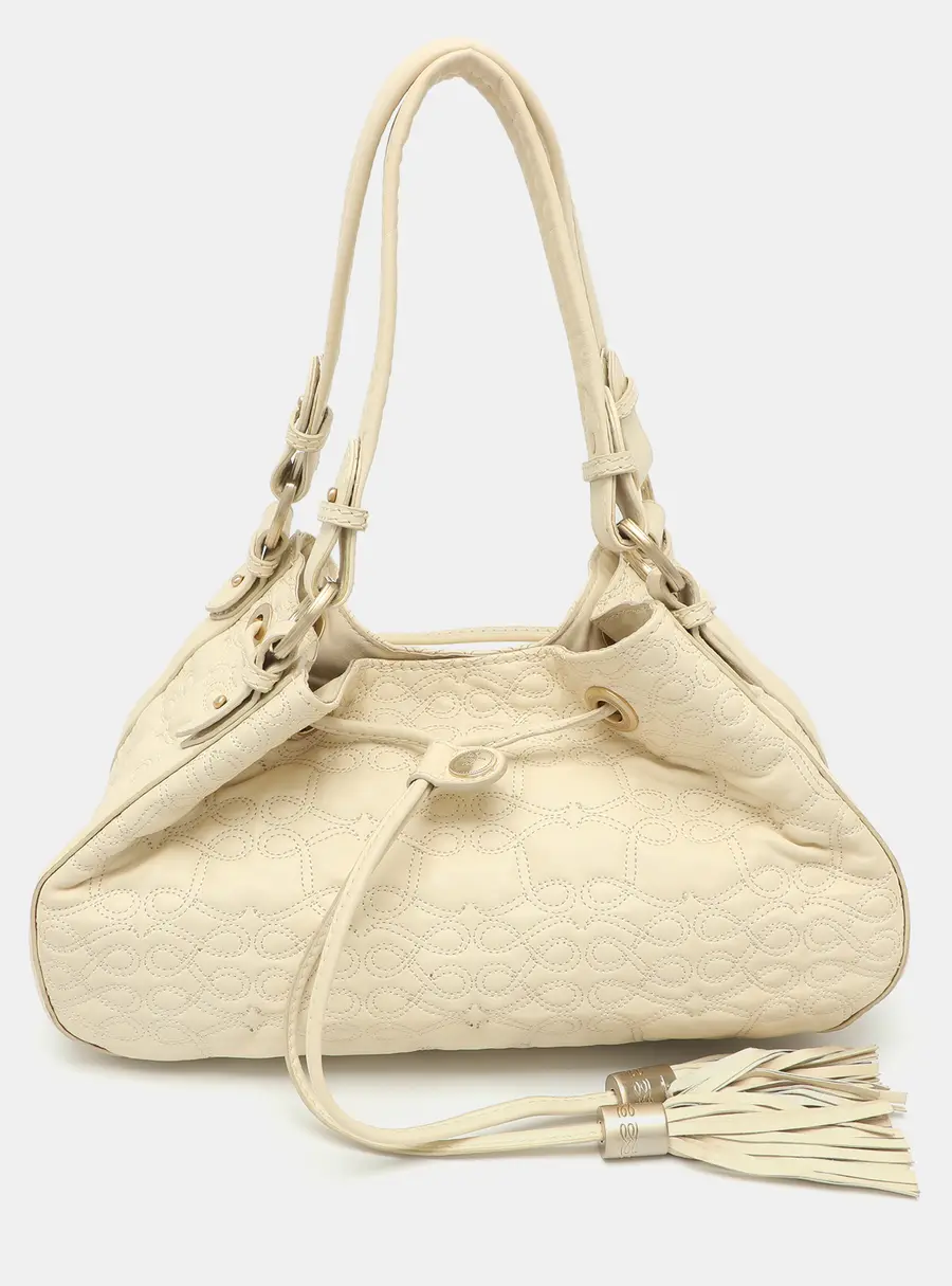 Lancel Cream Leather Drawstring Satchel