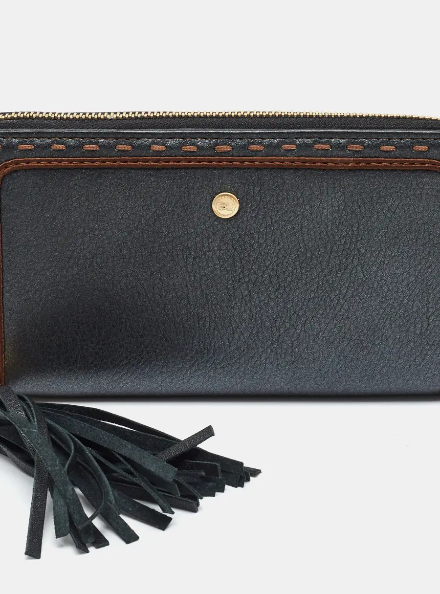 Lancel Tassel Dark Grey/Brown Leather Continental Wallet