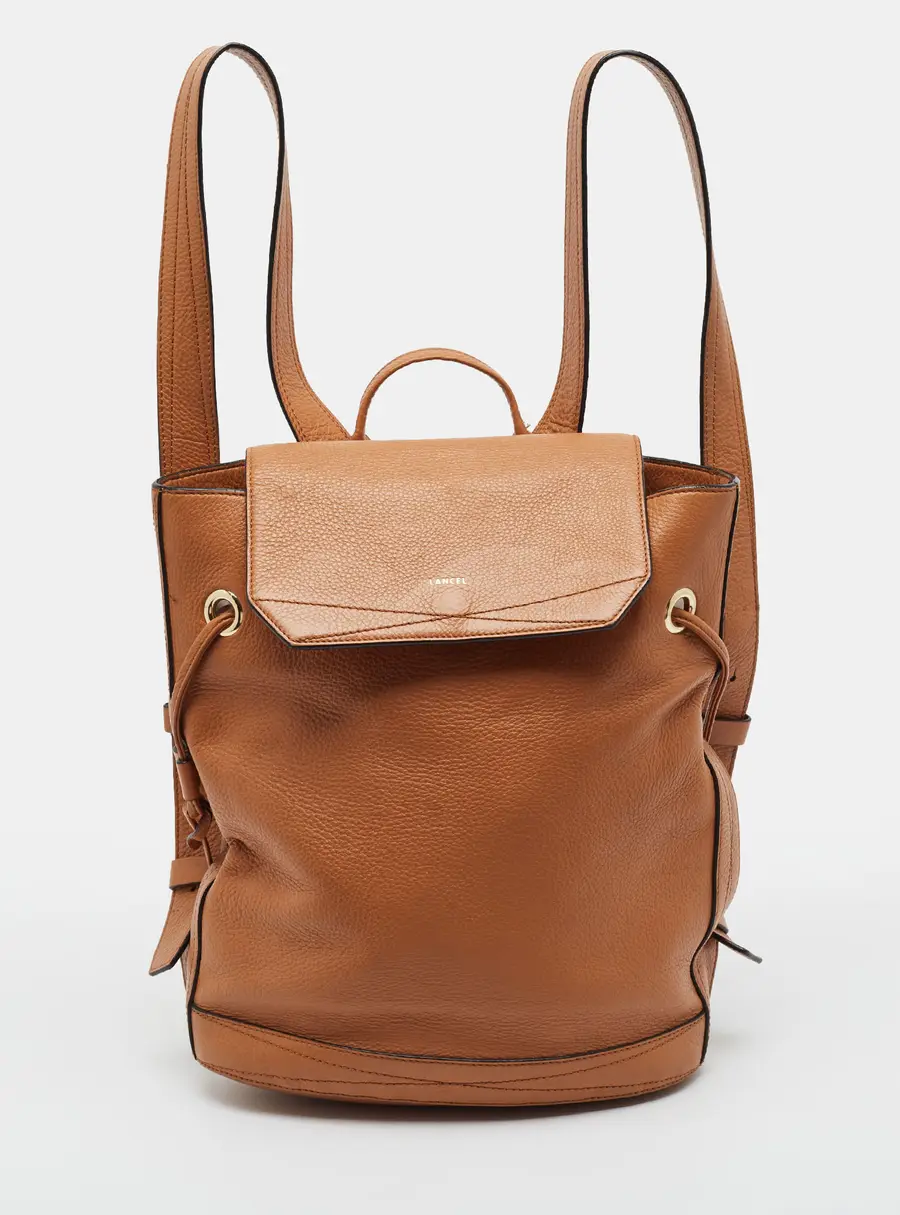 Lancel Brown Leather Flap Backpack